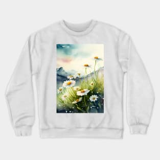 A Field of Daisies Watercolor on a Bright Sunny Spring Day Crewneck Sweatshirt